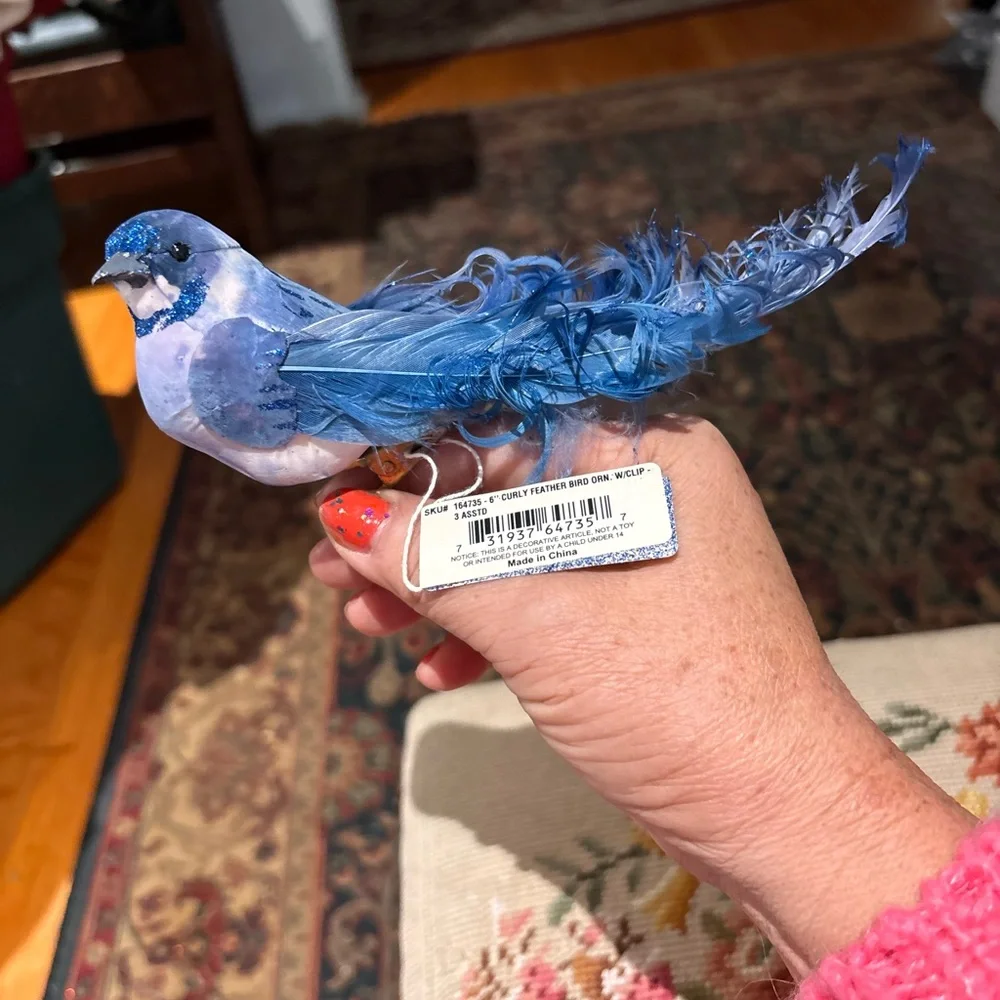6” christmas ornament blue bird feathered clip on box of 12 NIB